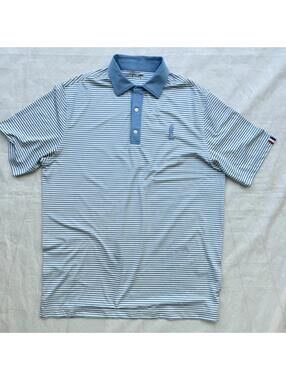 Men's USAG You Suck At Golf Striped Polo Shirt - Carolina Blue & White Large L